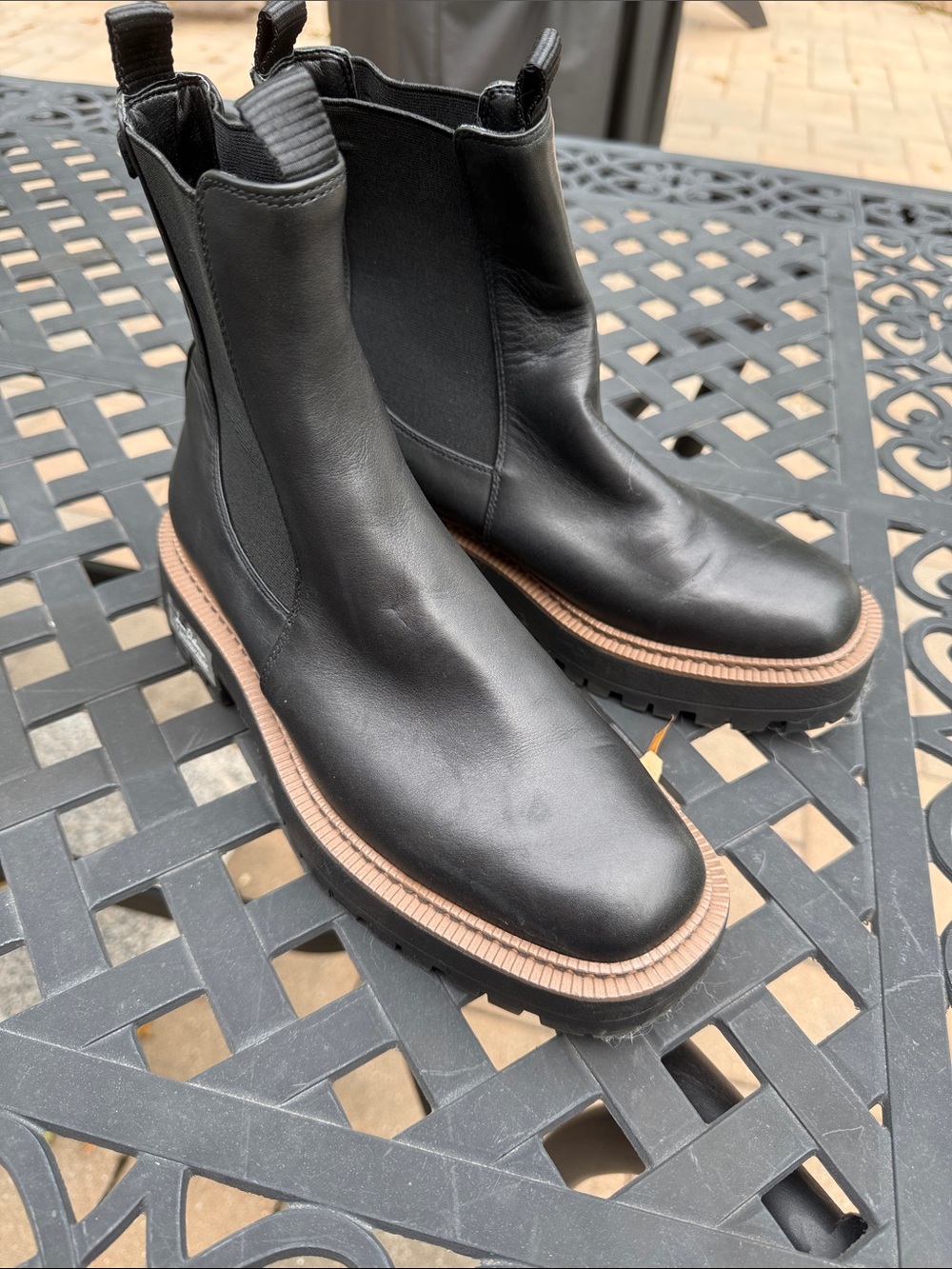 Sam Edelman Black Leather Chelsea Booties with Tan Trim
